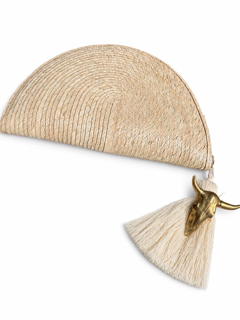 Natural Straw Half-Moon Clutch with Tassel